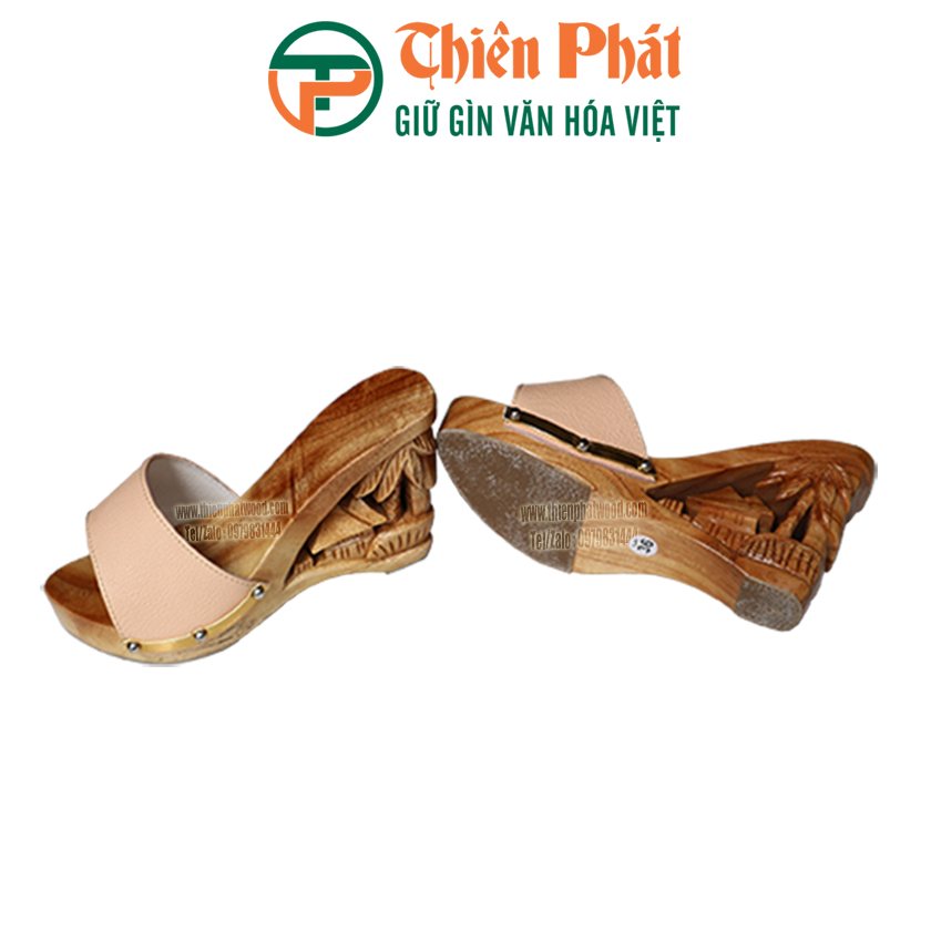 guốc gỗ quai màu hồng pastel cao 9cm cho nữ